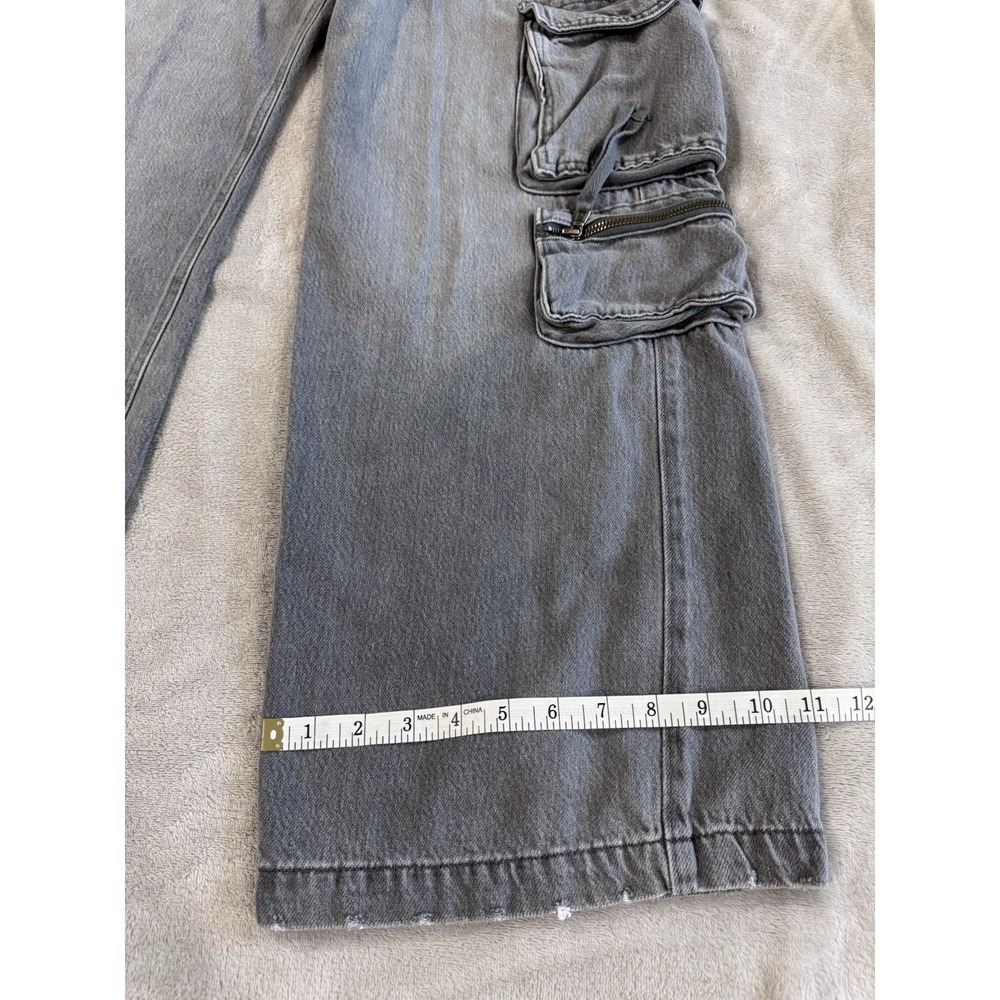 Aeropostale Gray Denim Cargo Jeans Wide Leg Baggy Multi-Pocket Elastic Waist - Picture 5 of 9